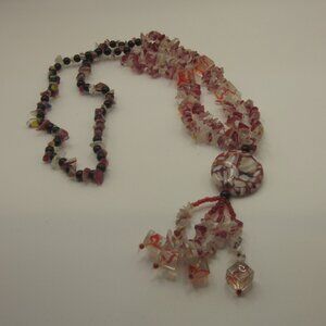 Red White Glass & Resin Necklace